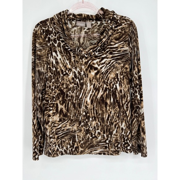 Chico's Tops - Chico's Animal Print Cowl‎ Neck Long Sleeve Top Blouse Brown White Size 1